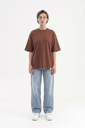 Kadın Basic Oversize Pamuklu Süprem T-Shirt Çikolata