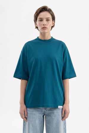 Kadın Basic Oversize Pamuklu Süprem T-Shirt Koyu Petrol