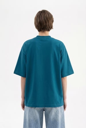 Kadın Basic Oversize Pamuklu Süprem T-Shirt Koyu Petrol