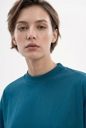 Kadın Basic Oversize Pamuklu Süprem T-Shirt Koyu Petrol