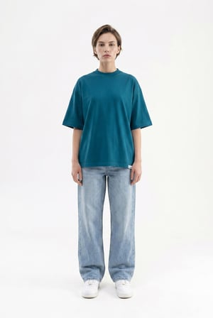 Kadın Basic Oversize Pamuklu Süprem T-Shirt Koyu Petrol