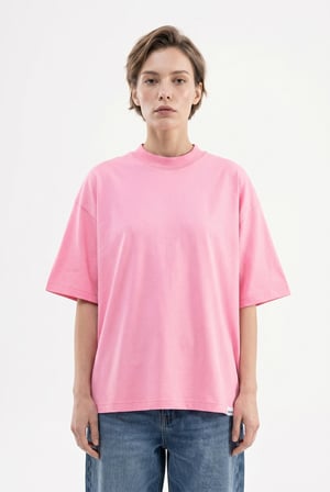 Kadın Basic Oversize Pamuklu Süprem T-Shirt Şeker Pembe