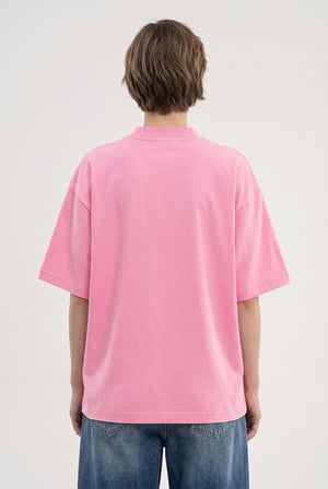Kadın Basic Oversize Pamuklu Süprem T-Shirt Şeker Pembe