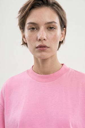 Kadın Basic Oversize Pamuklu Süprem T-Shirt Şeker Pembe