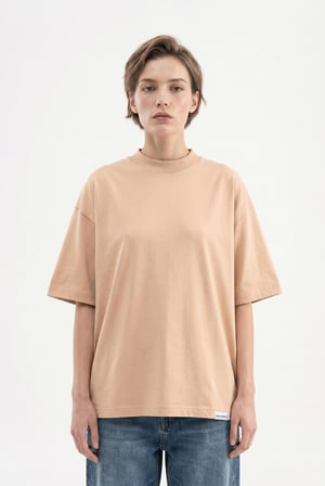 Kadın Basic Oversize Pamuklu Süprem T-Shirt Vizon