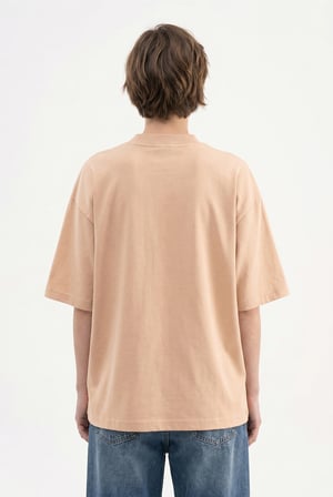 Kadın Basic Oversize Pamuklu Süprem T-Shirt Vizon