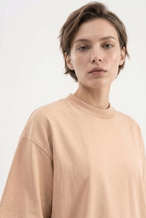 Kadın Basic Oversize Pamuklu Süprem T-Shirt Vizon