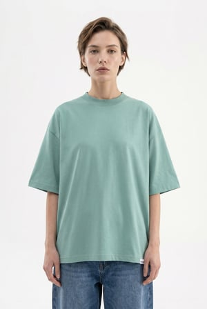 Kadın Basic Oversize Pamuklu Süprem T-Shirt Yosun Yeşili