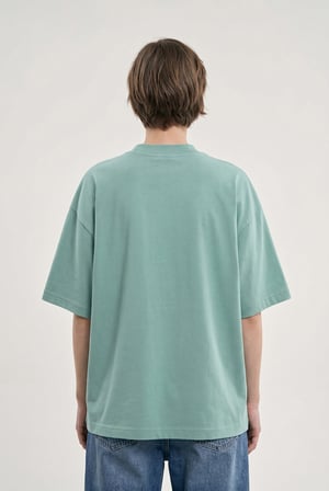 Kadın Basic Oversize Pamuklu Süprem T-Shirt Yosun Yeşili