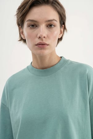 Kadın Basic Oversize Pamuklu Süprem T-Shirt Yosun Yeşili