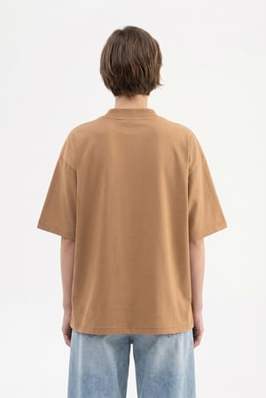 Kadın Basic Oversize Pamuklu Süprem T-Shirt Kapuçino