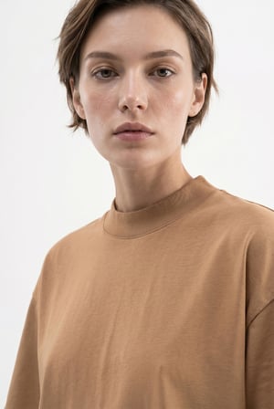Kadın Basic Oversize Pamuklu Süprem T-Shirt Kapuçino