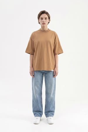 Kadın Basic Oversize Pamuklu Süprem T-Shirt Kapuçino