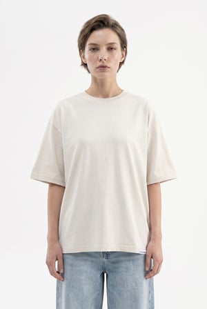 Kadın Basic Oversize Pamuklu Süprem T-Shirt Boyama Gri