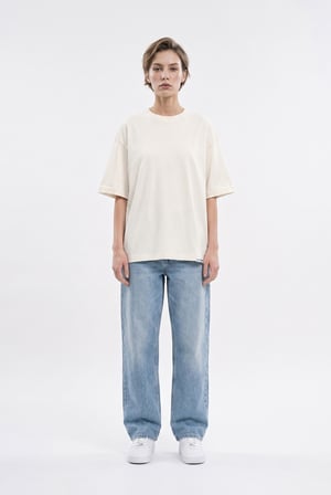 Kadın Basic Oversize Pamuklu Süprem T-Shirt Boyama Gri