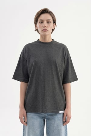 Kadın Basic Oversize Pamuklu Süprem T-Shirt Koyu Antrasit