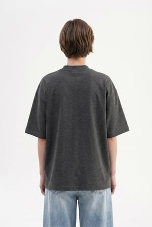 Kadın Basic Oversize Pamuklu Süprem T-Shirt Koyu Antrasit