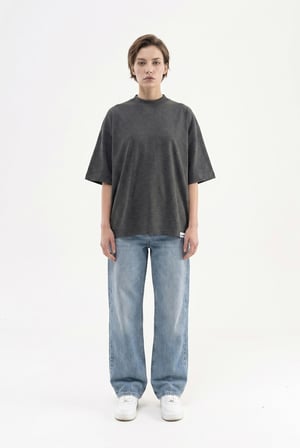 Kadın Basic Oversize Pamuklu Süprem T-Shirt Koyu Antrasit