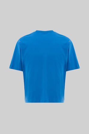 Erkek Basic Pamuklu Crop Oversize Tişört Saks Mavi
