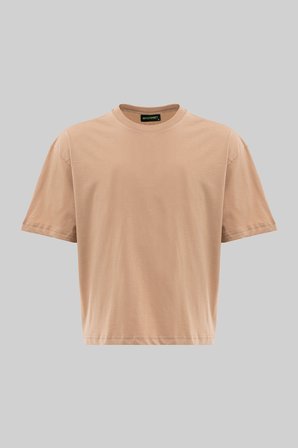 Erkek Basic Pamuklu Crop Oversize Tişört Bej
