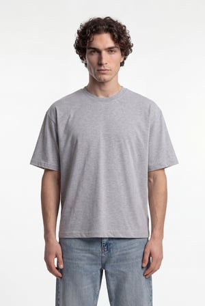 Erkek Basic Pamuklu Crop Oversize Tişört Gri Melanj