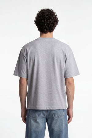 Erkek Basic Pamuklu Crop Oversize Tişört Gri Melanj