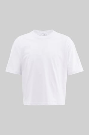 Erkek Basic Pamuklu Crop Oversize Tişört Beyaz