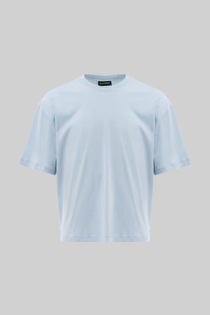 Erkek Basic Pamuklu Crop Oversize Tişört Buz Mavisi