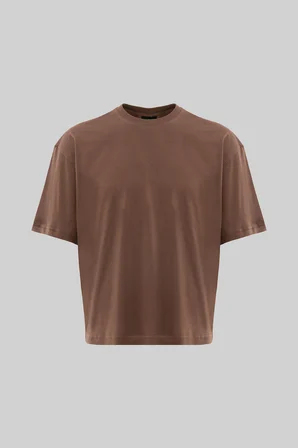 Erkek Basic Pamuklu Crop Oversize Tişört Kakao