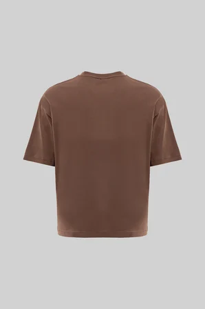 Erkek Basic Pamuklu Crop Oversize Tişört Kakao