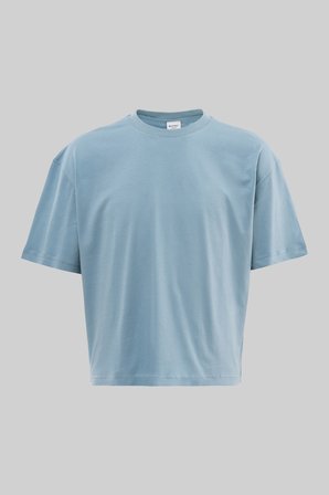Erkek Basic Pamuklu Crop Oversize Tişört Soluk Mavi