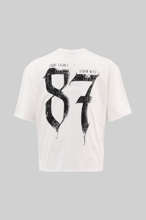 Erkek 87 Baskılı Crop Oversize Tişört Ekru