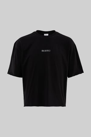 Erkek 87 Baskılı Crop Oversize Tişört Siyah