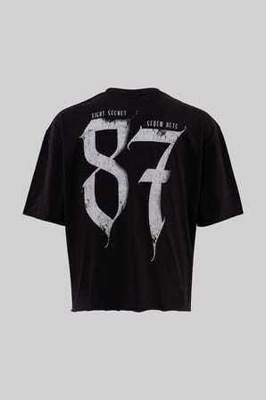 Erkek 87 Baskılı Crop Oversize Tişört Siyah