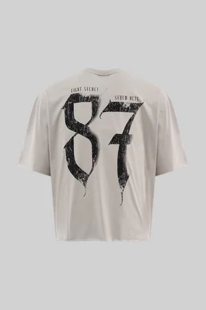 Erkek 87 Baskılı Crop Oversize Tişört Boyama Gri