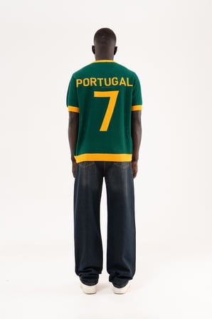 Erkek Portugal Patterned Knit Triko Tişört Yeşil