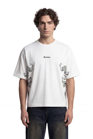 Erkek Paisley Baskılı Crop Oversize Tişört Ekru