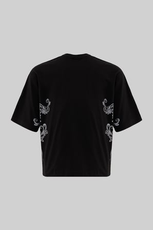 Erkek Paisley Baskılı Crop Oversize Tişört Siyah