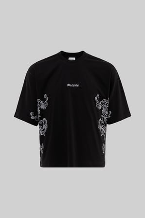 Erkek Paisley Baskılı Crop Oversize Tişört Siyah
