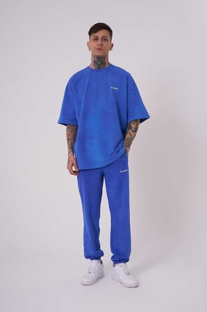 Erkek Yıkamalı Basic Oversize Tişört Açık Mavi Efektli