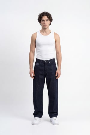 Erkek Relaxed Baggy Jean Pantolon Gece Mavisi