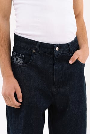 Erkek Relaxed Baggy Jean Pantolon Gece Mavisi Efektli