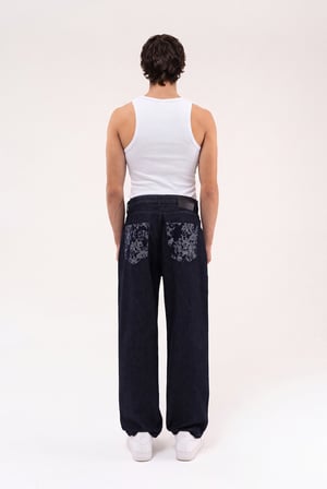 Erkek Relaxed Baggy Jean Pantolon Gece Mavisi Efektli