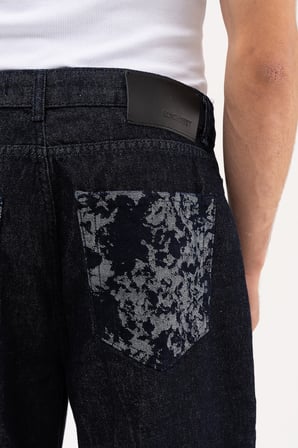 Erkek Relaxed Baggy Jean Pantolon Gece Mavisi Efektli