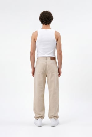 Erkek Relaxed Baggy Jean Pantolon Açık Bej