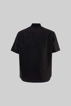 Erkek Kısa Kol Oversize Keten Gömlek Siyah