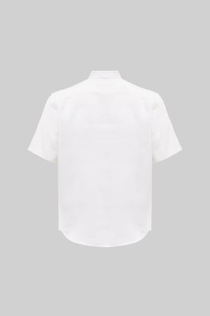 Erkek Kısa Kol Oversize Keten Gömlek Beyaz