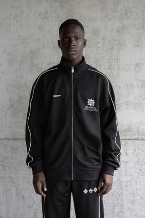 Erkek Baskılı Fermuarlı Nakışlı Sweatshirt Siyah