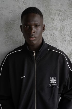Erkek Baskılı Fermuarlı Nakışlı Sweatshirt Siyah