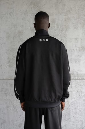 Erkek Baskılı Fermuarlı Nakışlı Sweatshirt Siyah